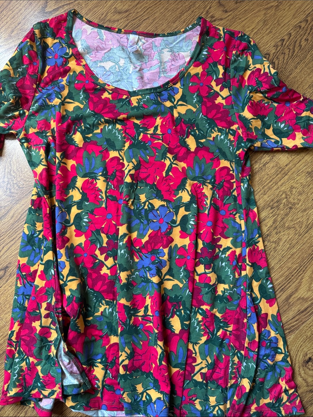 Floral Scoop Neck Women's Top - Red & Green